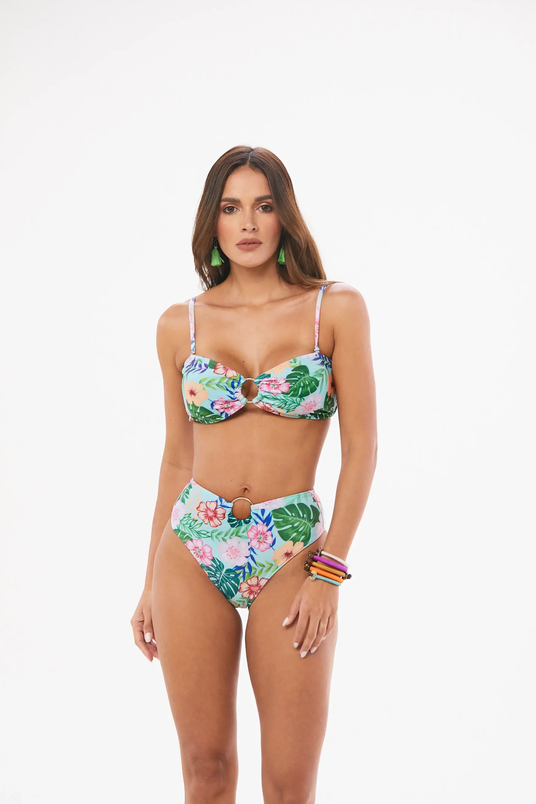 Traje de baño tipo bikini tipo straple con aros metálicos dorados y tiras  removibles - BECO