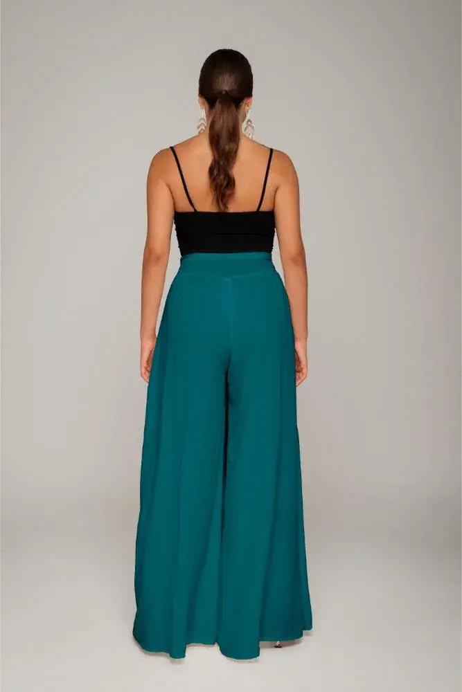 Pantalon palazzo con pretina ancha enresortada BECO