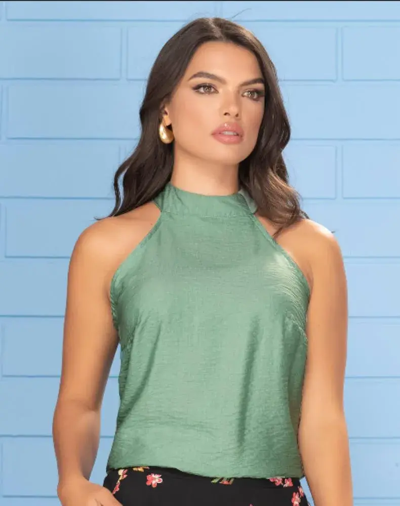 Blusa de cuello sin mangas y botones en la parte posterior BECO